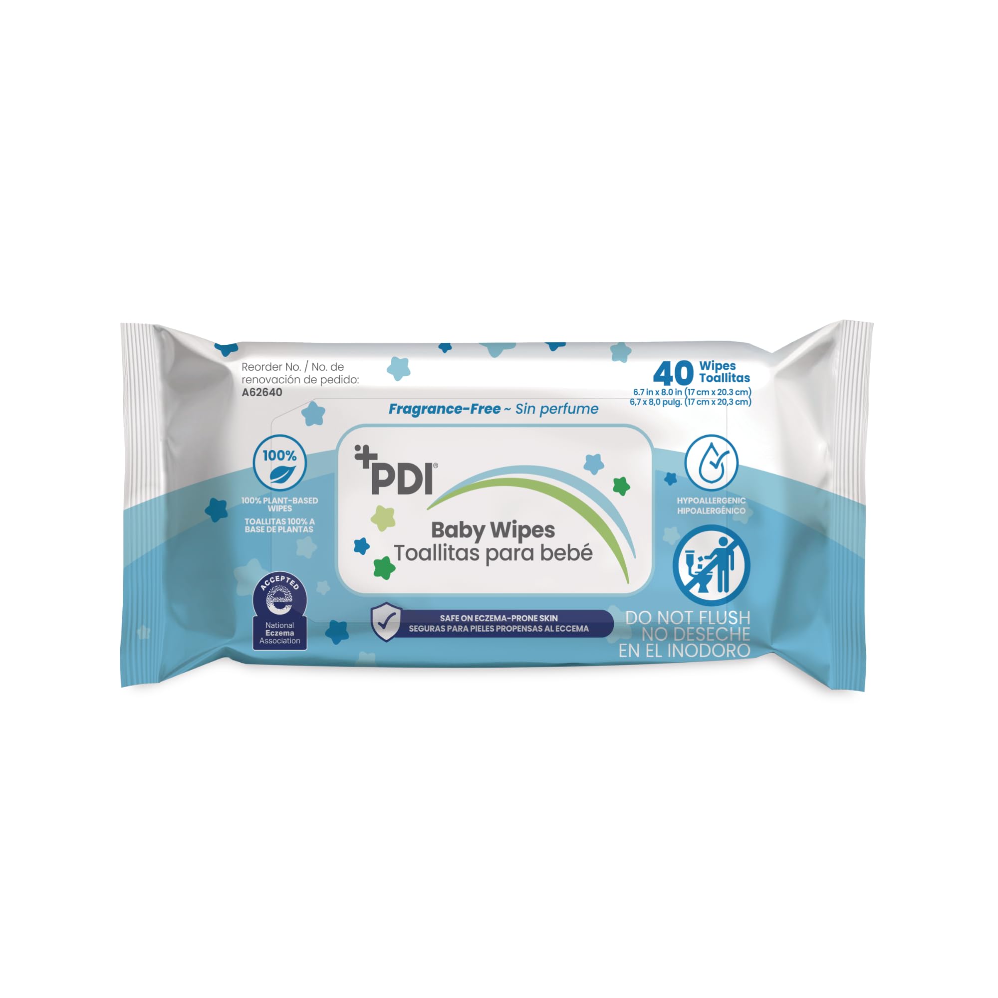 PDI Baby Wipes Hypoallergenic Eczema Safe Fragrance Free Plant-Based Wipes 1-Pack 40 Wipes per Pack 8 0 x