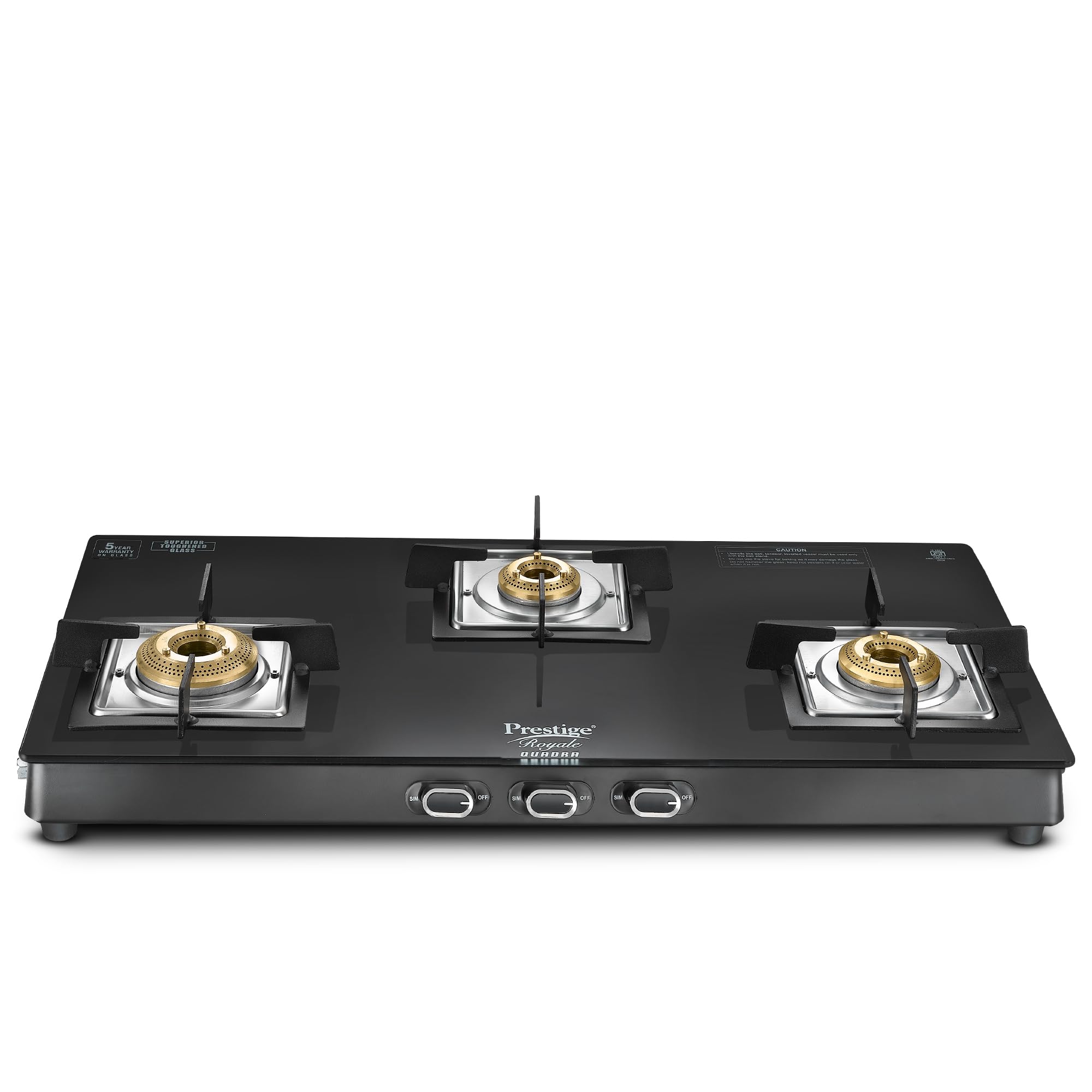 Prestige Royale Quadra 3 Burner Glasstop Glass Stove|Superior Toughened Glass with 5-Year Warranty| 3-Way Nozzle Design|Tri-Pin Jumbo Burner |Uniquely Designed Pan Support |Elegantly Designed Knobs (B0D31KNB1C) Amazon Price History, Amazon Price Tracker