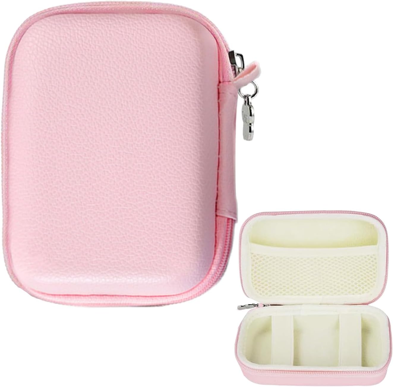 Digitalkamera Tasche für Sony/Canon/Panasonic/Ricoh/Casio Kompatible Hartschalen Multifunktional Fotokamera Tasche Mini Retro Aufbewahrungsbox mit Reißverschluss und Mesh Fach (Rosa)