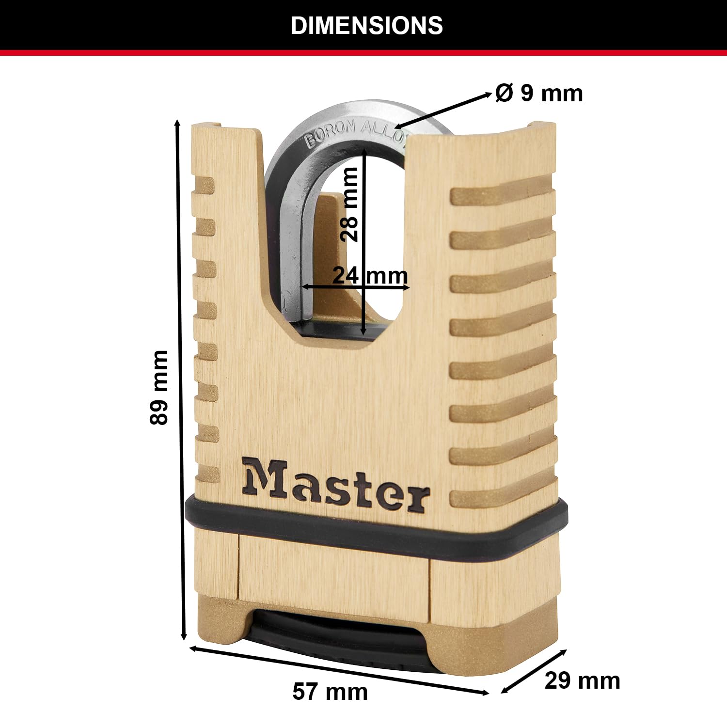MASTER LOCK Cadenas en Laiton Massif Haute Sécurité [Anse Protégée][À Combinaison] M1177EURD - Anti-Rouille, Ultra Résistant et Imperméable