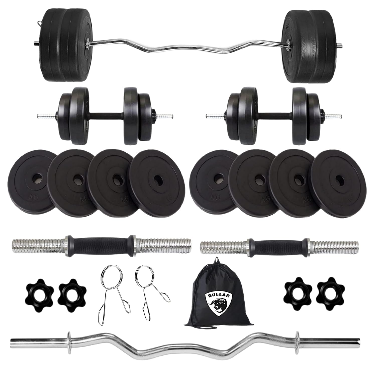 BULLAR 8-20kg Adjustable Dumbbell Set with Curl Bar 10 KG - Image 1