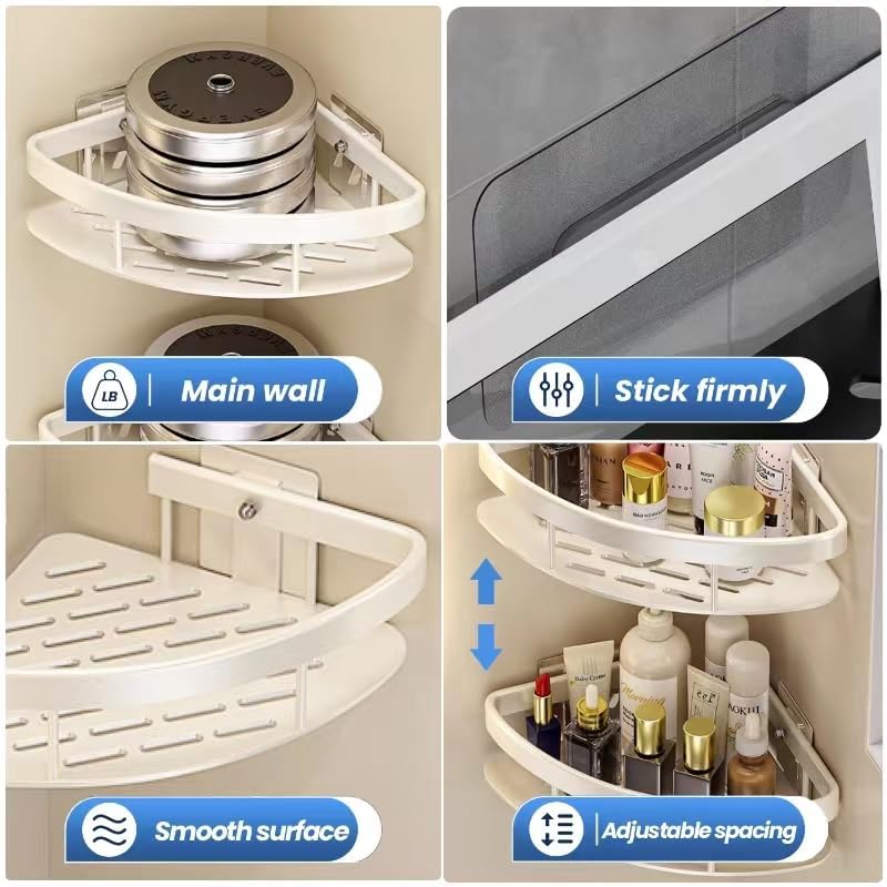 Miniatura 4 de lanlord Organizador de ducha montado en la pared, organizador de ducha esquinero, paquete de 2 estantes adhesivos para esquina de ducha, estantes de