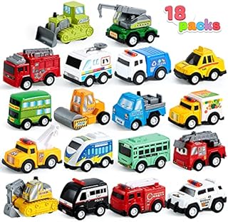 JOYIN 18 Piece Pull Back City Cars and Trucks Toy Vehicles Set Model Car, Friction Powered Die-Cast Cars for Toddlers, Boys, and Girls Educational Play