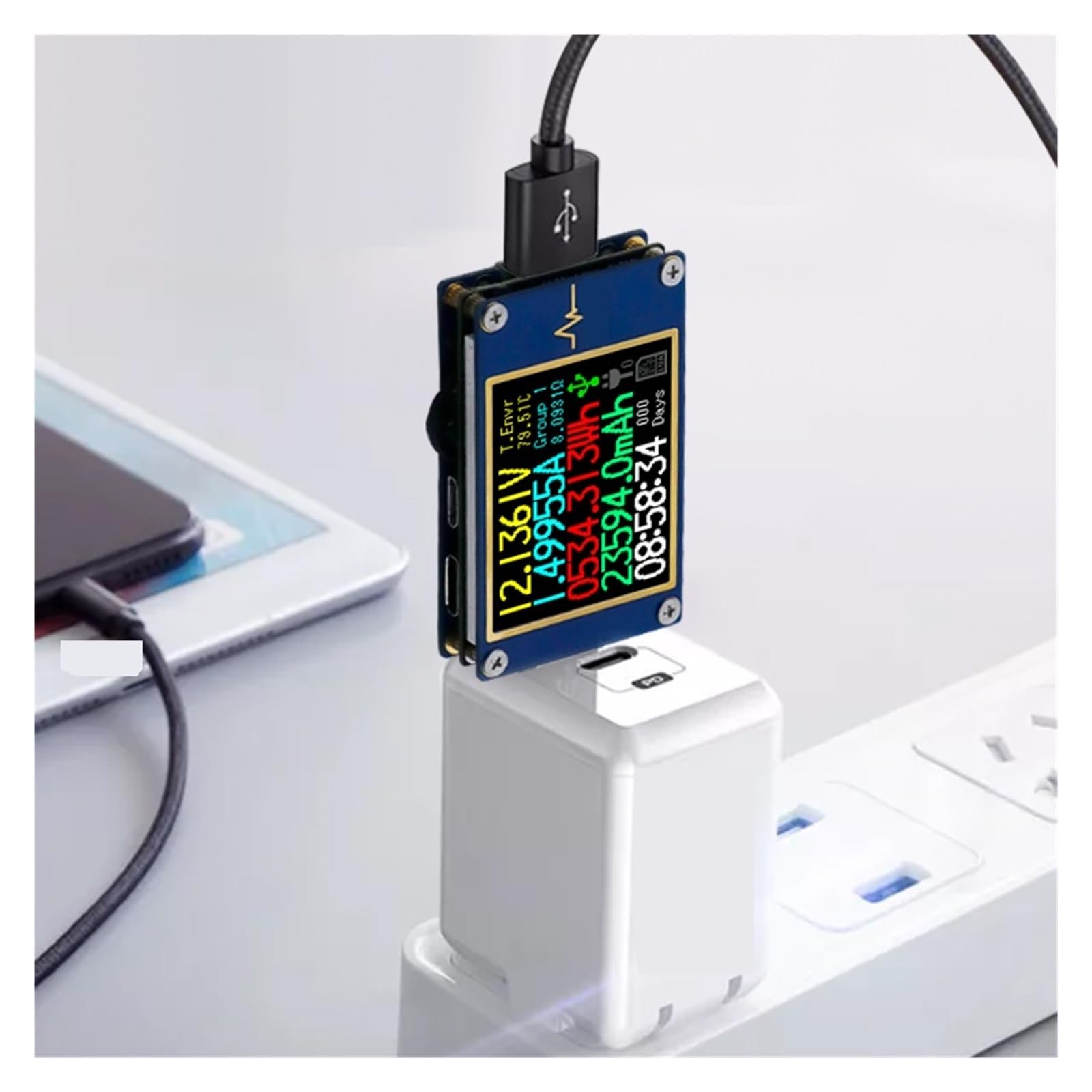 Tester USB,Tester kabla USB, Tester USB szybkie ładowanie 1,77 cala linia danych głowica ładująca detektor woltomierz cyfrowy amperomierz miernik napięcia prądu do sprawdzania pojemności, czyszczenia