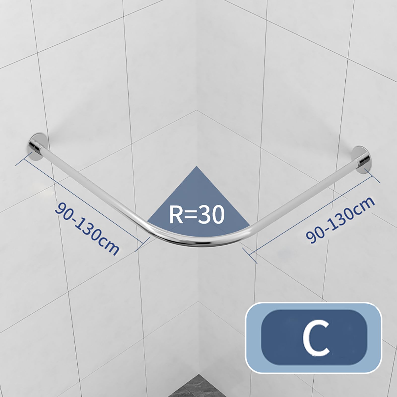 Barre De Douche En Forme De L En 304 Acier Inoxydable, Tringle Rideau Angle Extensible, Pour Salle De Bains, Magasin De Vêtements, Maison, Hôtel(Size:C 90-130cm x 90-130cm,Color:Argent)