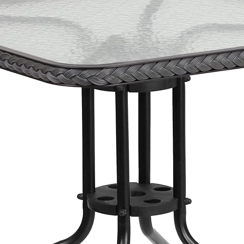 Miniatura 6 de Flash Furniture Mesa cuadrada de metal de vidrio de 28 pulgadas con borde de ratán gris y 4 sillas apilables de ratán gris