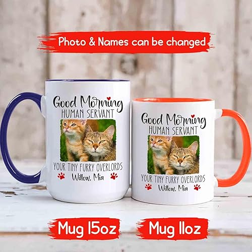 Miniatura 2 de Taza personalizada de Human Servant Your Tiny Furry Overlord, regalo de taza de foto de gato, taza de gato personalizada con nombre, imagen de gato