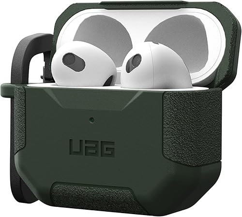 Miniatura 2 de URBAN ARMOR GEAR Funda para Apple AirPods de tercera generación (a prueba de golpes, mosquetón incluido, compatible con carga MagSafe), Scout Olive