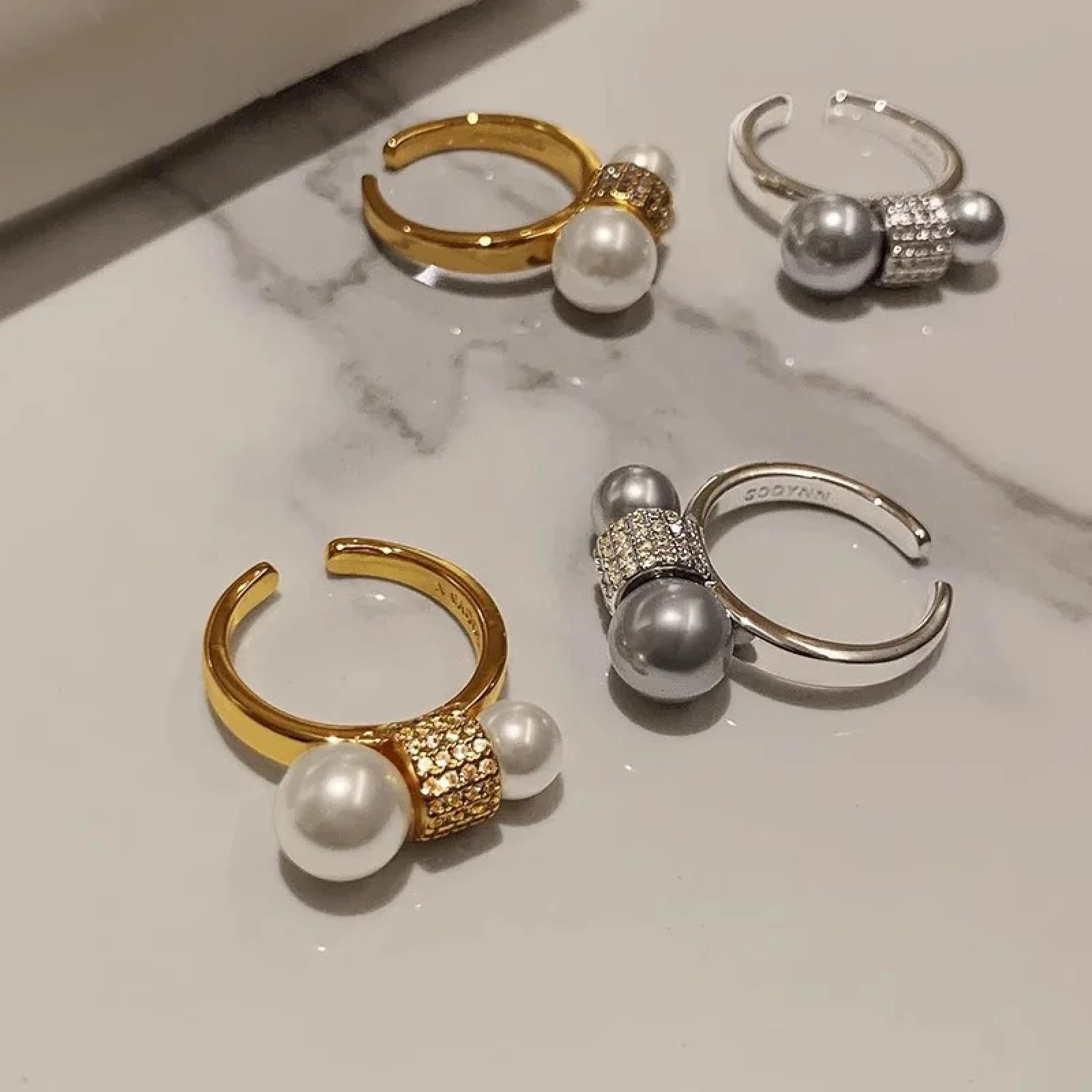 Ring Ringe Damen Bijouterie Herren Modischer Großer/Kleiner Perlen-Split-Ring Für Frauen, Nischendesign, Verstellbarer Zeigefingerring, Vintage, All-Match-Schmuck Für Den Alltag