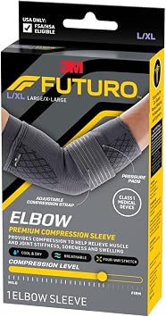 FUTUROTM Premium Compression Elbow Sleeve, with Wrap-Around Strap and Two Gel Pressure Pads, for Mild Tendonitis, Golfers Elbow, Tennis Elbow, Swelling, Sprains, and Strains, Large/XLarge