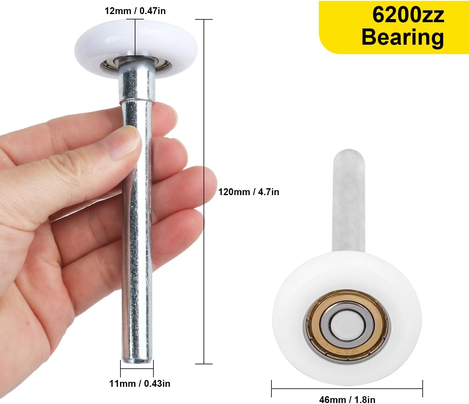 12 Pack 1.8 Inch Nylon Garage Door Rollers, 6200ZZ Bearing | Quiet and High Load Garage Door Rollers, Garage Door Roller with 6200ZZ Bearing, White