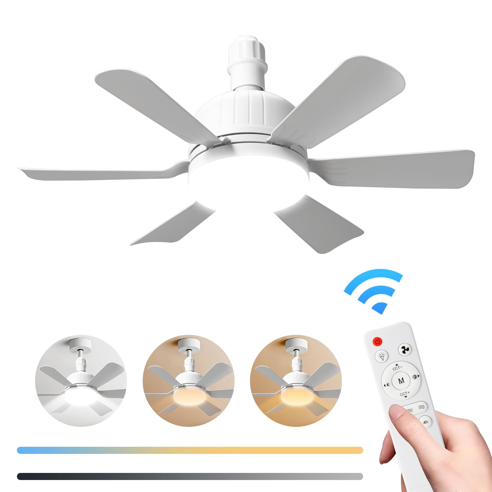 Ventiladores de techo con luces y mando a distancia, 24 W Bombilla Ventilador de techo, 3 velocidades, Lámpara E27 Ventilador de techo silencioso para sala de estar, dormitorio, dormitorio (6