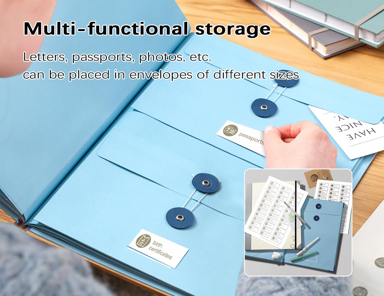 Classeur Accordéon Pour Documents Importants - Organiseur Sécurisé Avec Pochettes Et Élastique - Format A4 - Bleu