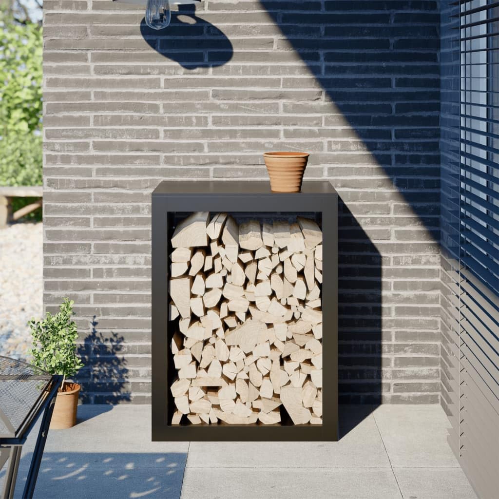 Brennholzregal Schwarz aus Stahl 60 x 40 x 80 cm Kaminholzregal für Wohnzimmer, Ofen, Terrasse und Garten, Holzlager für trockene Ordnung neben dem Kamin