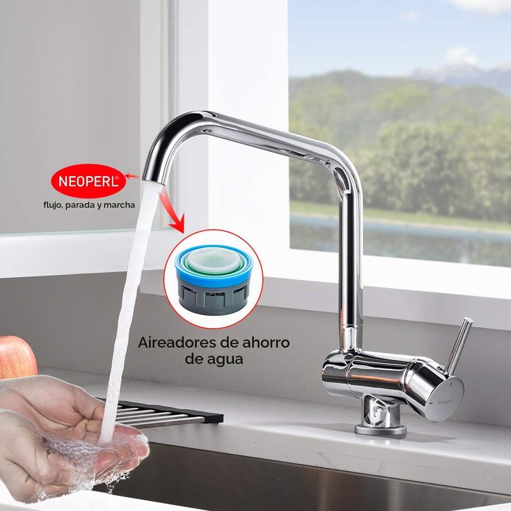 Ibergrif Grifo de Cocina Abatible 180° Giratorio 360°