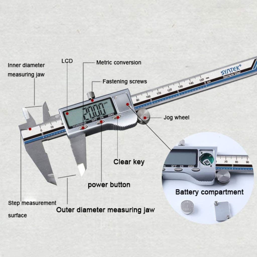 Suwalizki Elektroniczny Cyfrowy Cyfrowy Zacisk Ze Stali Nierdzewnej Vernier Caliper High Precision Industrial Pomiar Narzędzia Zakres: 0-150mm