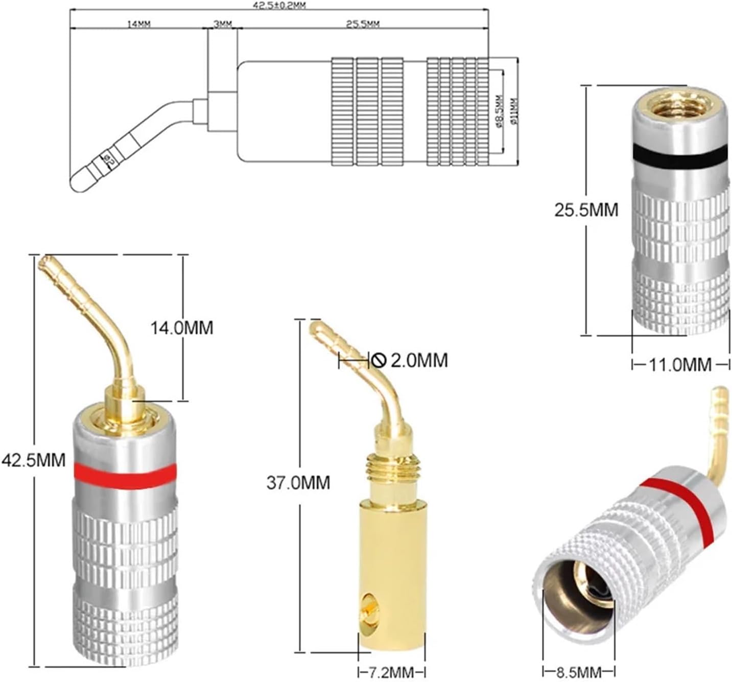 24k Gold Dual Screw Lock Speaker Connector for Speaker Wire 4mm Banana Cable Wire Audio Speaker Connector(Lantern Type)