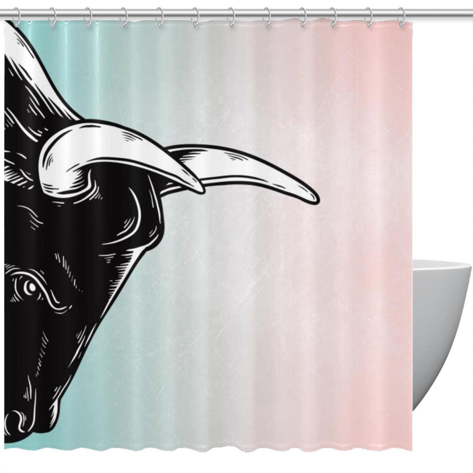 Rideau de douche Animal Bull 183 cm grand format lavable pour baignoire