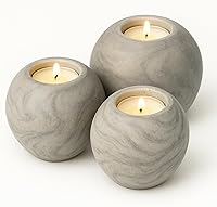 Marble Concrete Sphere Tea Light Holders Set of 3 - Minimalist Modern Candle Centerpiece for Weddings & Home Decor