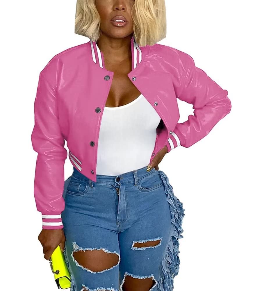 Mintsnow Womens Varsity Jacket Long Sleeve Button Down Bomber Jackets Casual Baseball Uniform Streetwear