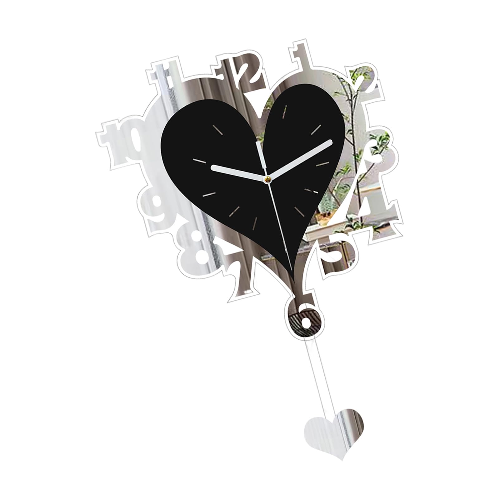 Elnwnnkc Silver Wall Clock, Rustics Wall Clock Battery Operated Silents None Ticking Clocks Decorative Clocks For Kitchen, Bathroom Decors Heart Pendulums