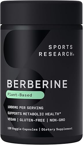 Sports Research Berberina - Apoyo metabólico ayurvédico a base de hierbas para la salud - 1000 mg - 120 cápsulas - Certificado vegano, sin gluten,