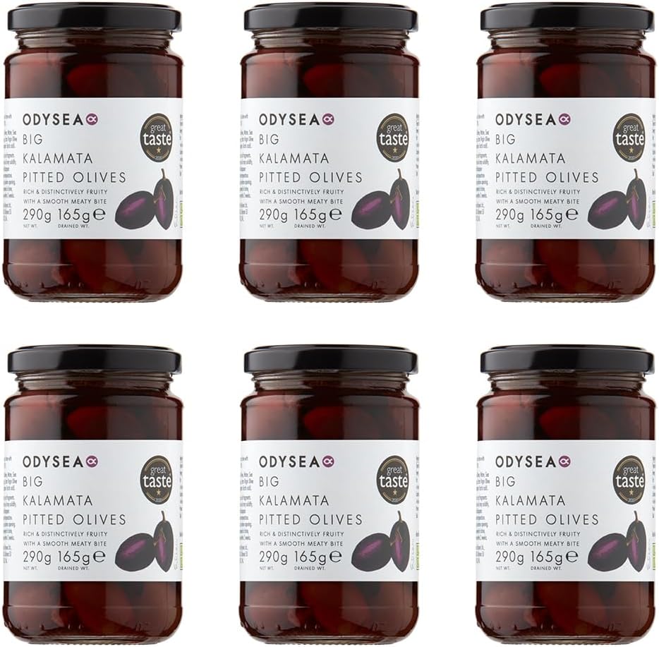 Odysea Big Kalamata Pitted Olives (Pack of 6 x 290g Jars)