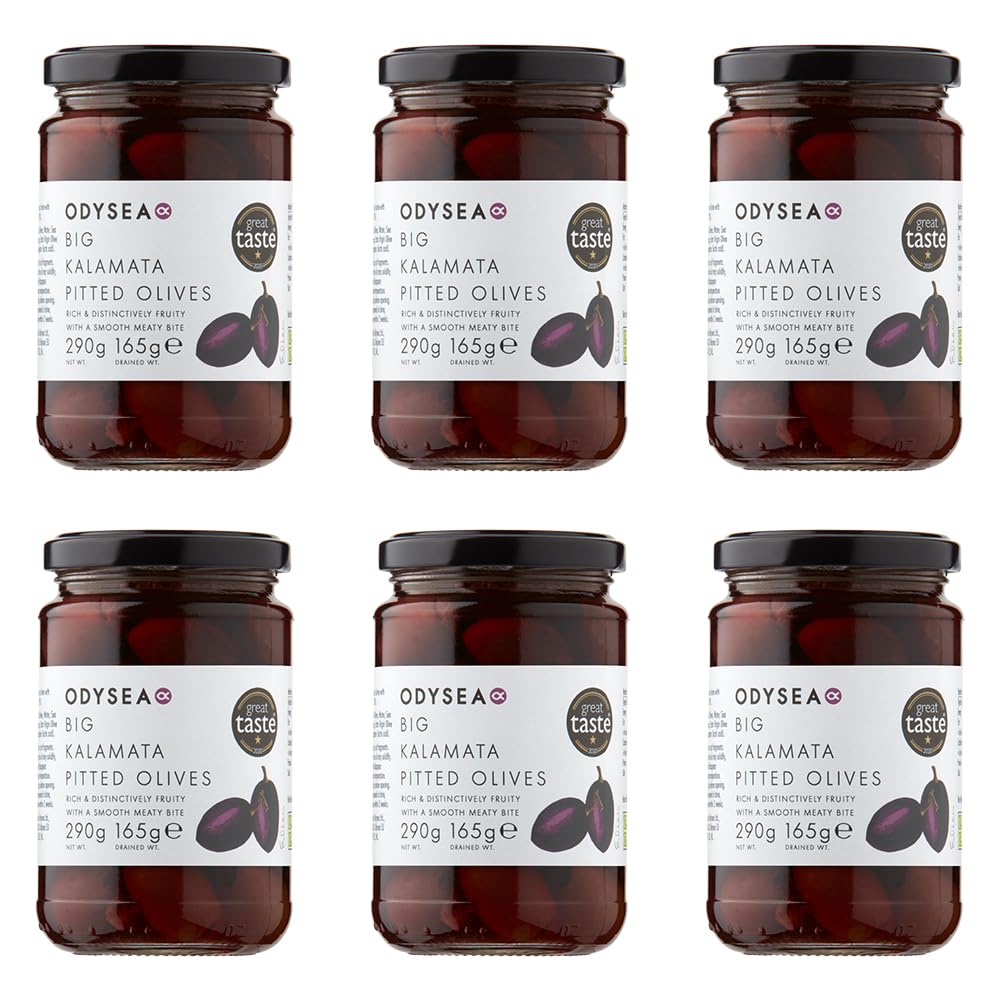 Odysea Big Kalamata Pitted Olives (Pack of 6 x 290g Jars)