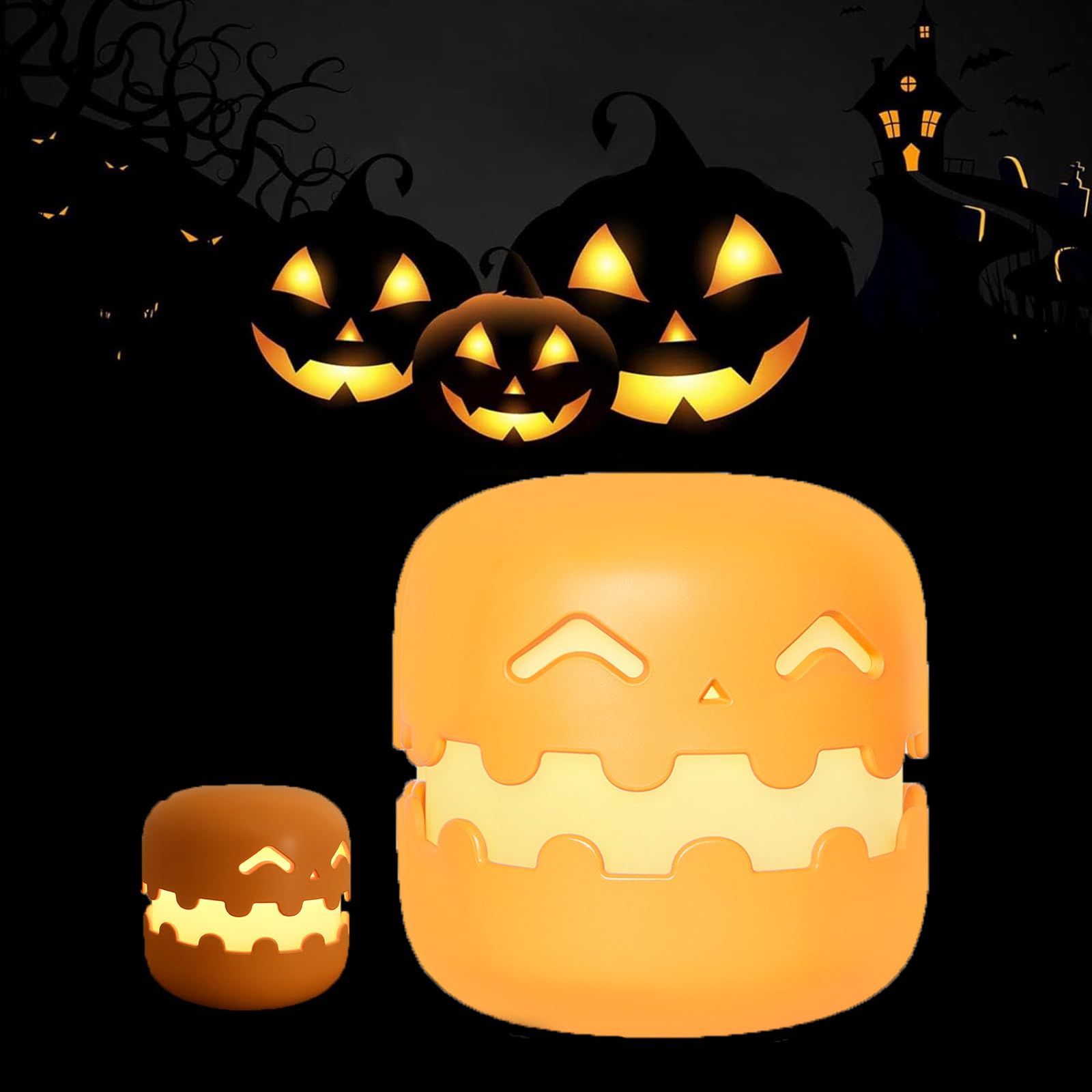 SXDMOUBK Halloween Pumpkin Night Lights with Smiling Face, Cute LED Nightlights with Timer Function & Touch, Stepless dimming Nursery Nightlight USB Rechargeable Bedside Lamp, A