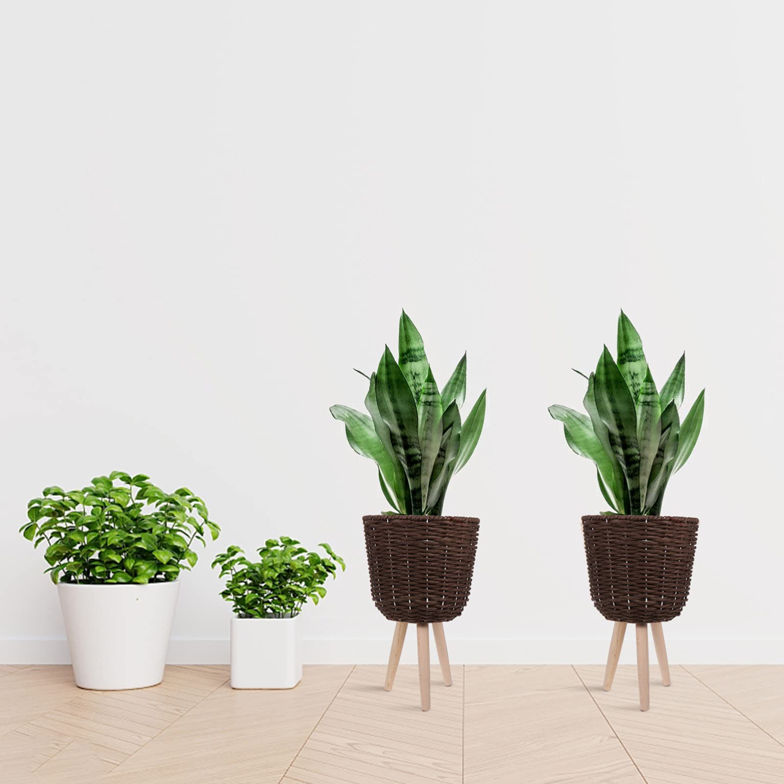 Supporto per Fioriera Rialzata in Legno, Supporto per Piante in Vaso di Fiori Intrecciato, Cesto per Fioriera Alto in Rattan, Cesto in Vimini per Interni Rustico, Cesto Porta Piante da Pavimento(#1