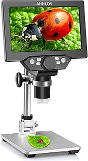 7" LCD Digital Microscope ANNLOV 1200X Maginfication 1080P Coin Microscope with Metal Stand,12MP Ultra-Precise Focusing Video Camera for Kids Adults,8 LED Fill Lights Windows/Mac Compatible