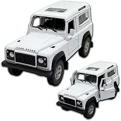 Miniatura de carro Land Rover Defender 90 2001 em metal, 11 CM, Rodinhas de borracha com Fricção, Carrinho de ferro miniatura, resistente a quedas, Kinsmart (Branco)