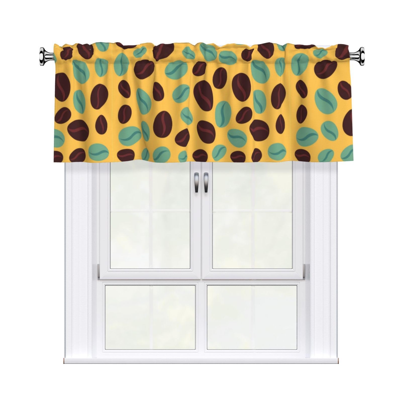 Noble Ren Summer Vintage Coffee Beans Short Curtain Valance 54x18in For Kitchen Bathroom Cafe Living Room Decoration