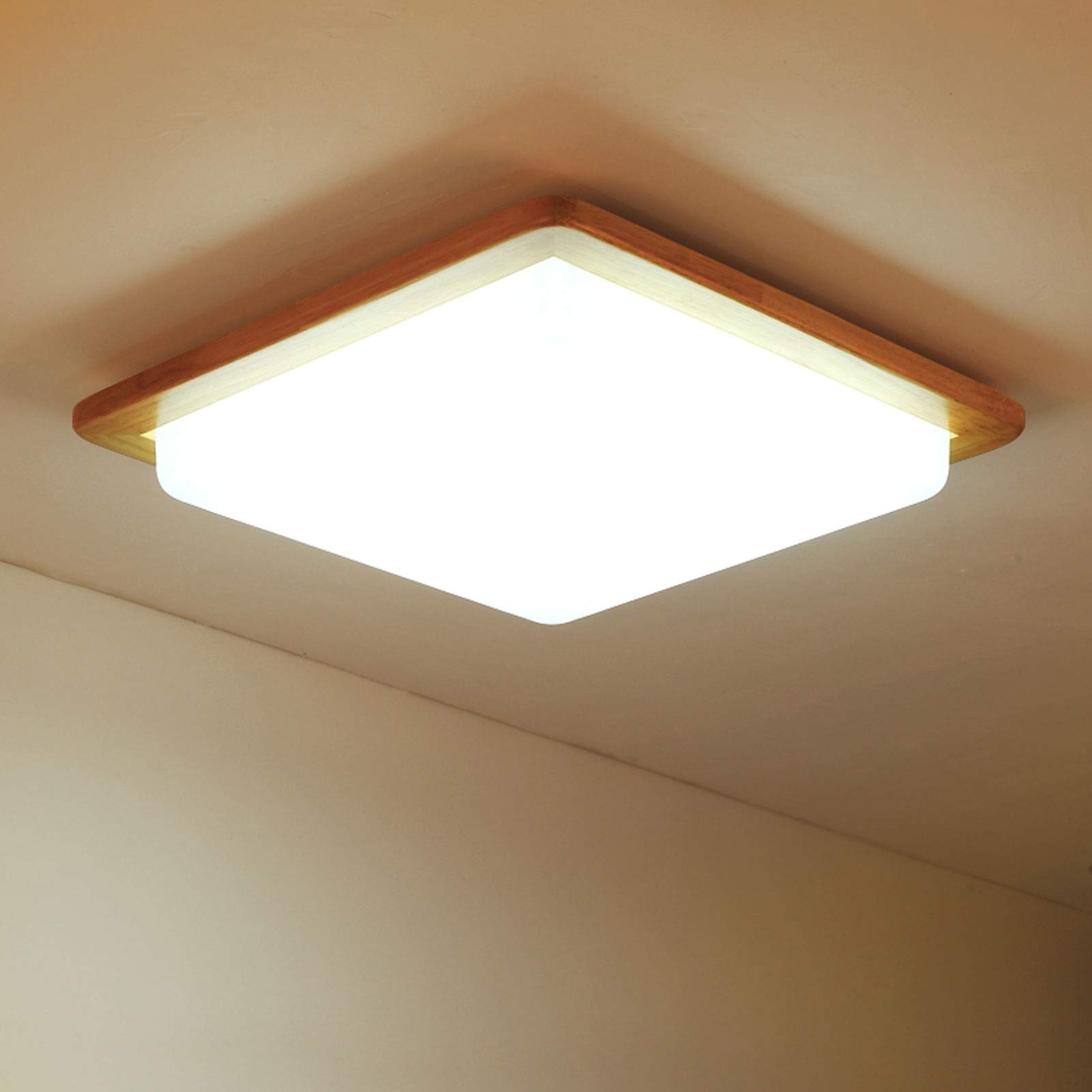 Lámpara de techo de emergencia con control remoto, continuará la luz durante 90 minutos después de la falla de la alimentación, la carcasa de madera maciza de atenuación continua (Size : Small)