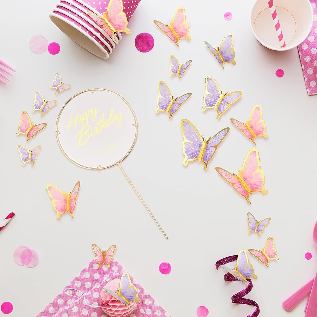 22 Pezzi Cake Topper Farfalla Buon Compleanno - Decorazioni Torta Blu E Oro, Non Commestibili - Foto 10