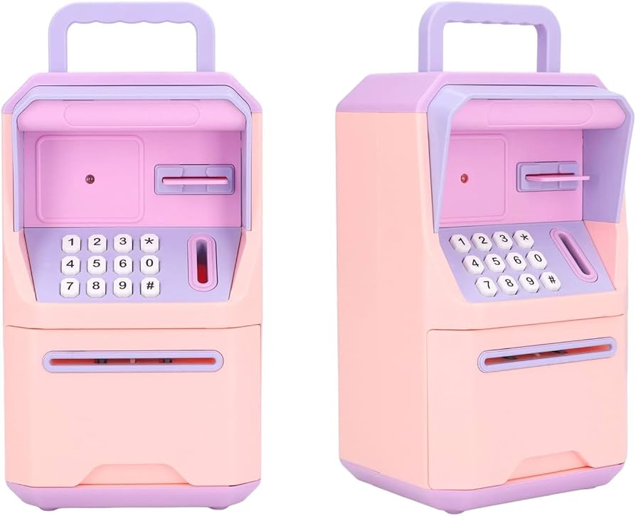 Amazon | 紙幣用ミニATMポータブルATM貯金箱ハンドル (ピンク) | 貯金