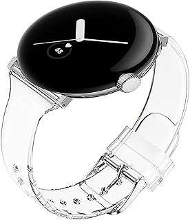 Lamshaw Compatible for Google Pixel Watch Band, Soft Silicone Glitter Clear Sport Replacement Straps Compatible for Google Pixel Watch (Clear)