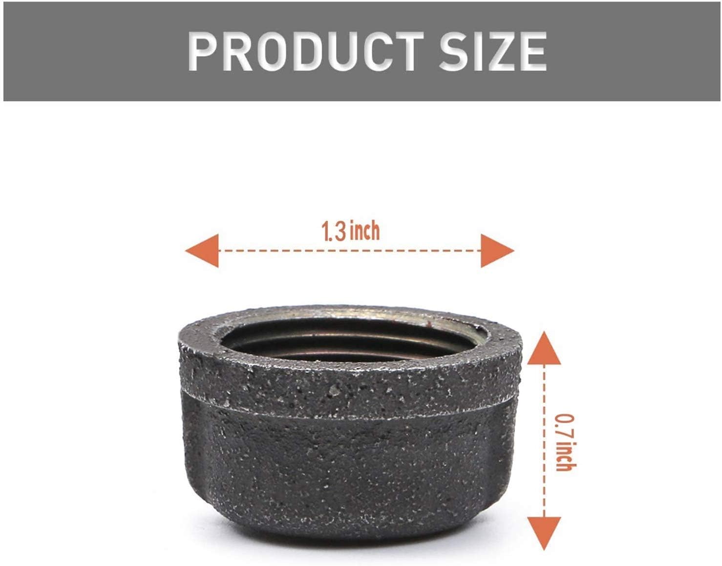 Black Malleable Iron Cast Pipe Fitting Cap, 10 Pack Black Pipe Caps for Steampunk Vintage Shelf Bracket DIY Plumbing Pipe Decor Furniture (3/4) - 