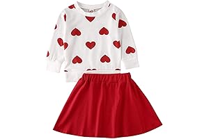 Stylish Valentine's Day Outfits for Girls: Heart-Adorned Top and Skirt Set