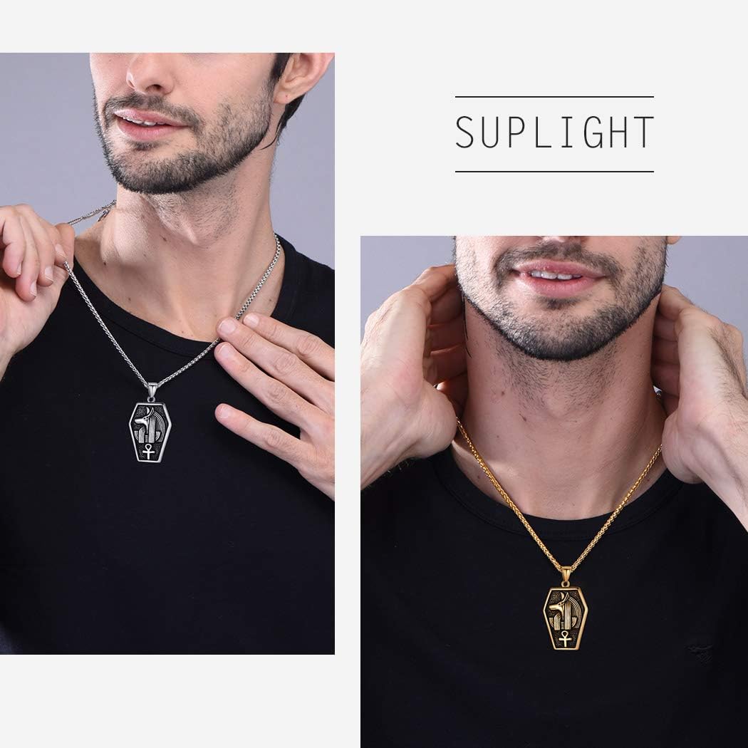 Suplight 925 Sterling Silver/Stiainless Steel Eye of Horus, Key of Life Ankh Cross, Snake Cross, Anubis God of Death Necklace Ancient Egyptian Pendant Necklace for Men Women Jewelry (with Gift Box) - Image 3