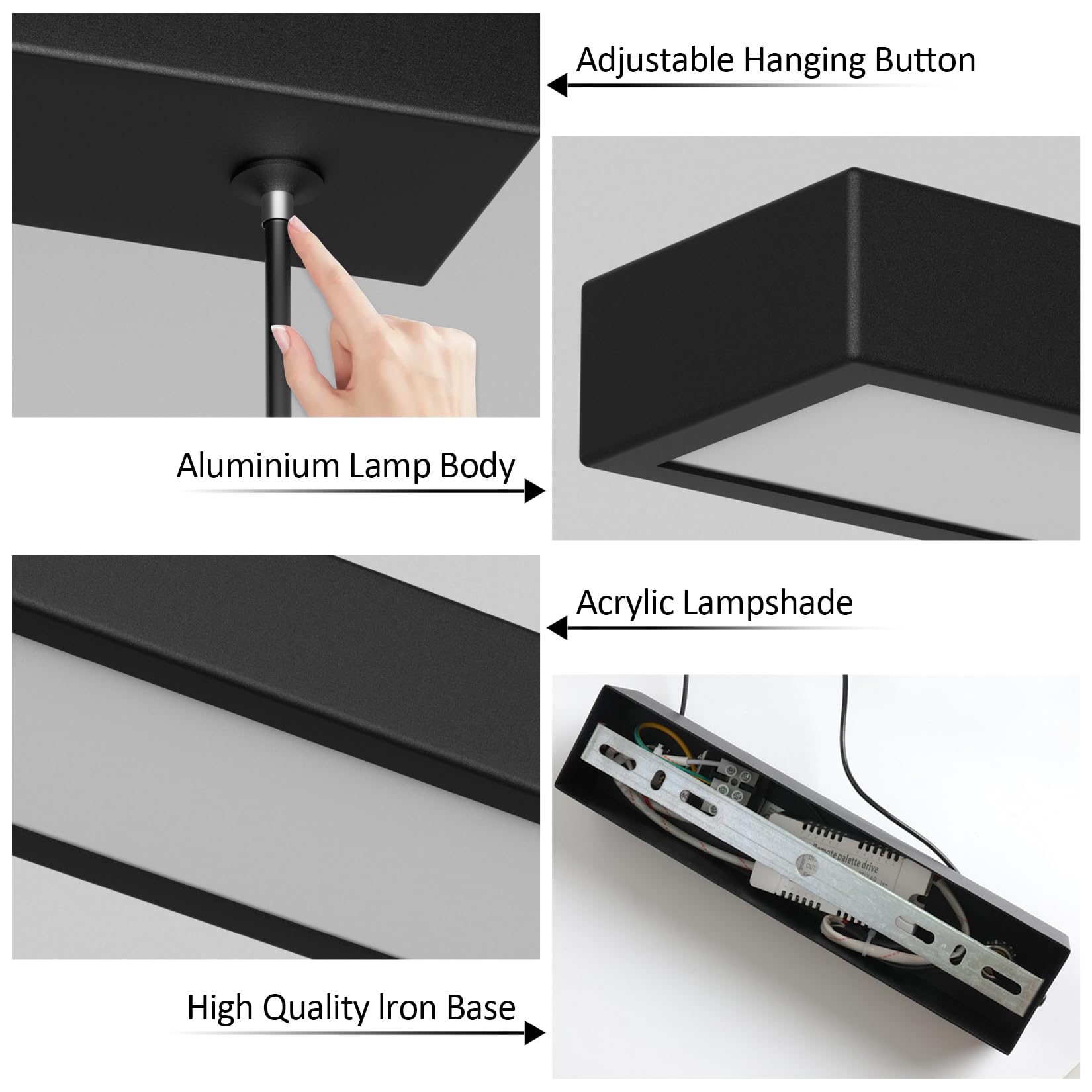 Luce a Sospensione LED, 100cm/36W, 3000K-6000K Tre Temperature di Colore Regolabili con Telecomando, Lampada Sospensione Lineare per Sala Da Pranzo, Soggiorno, Nero