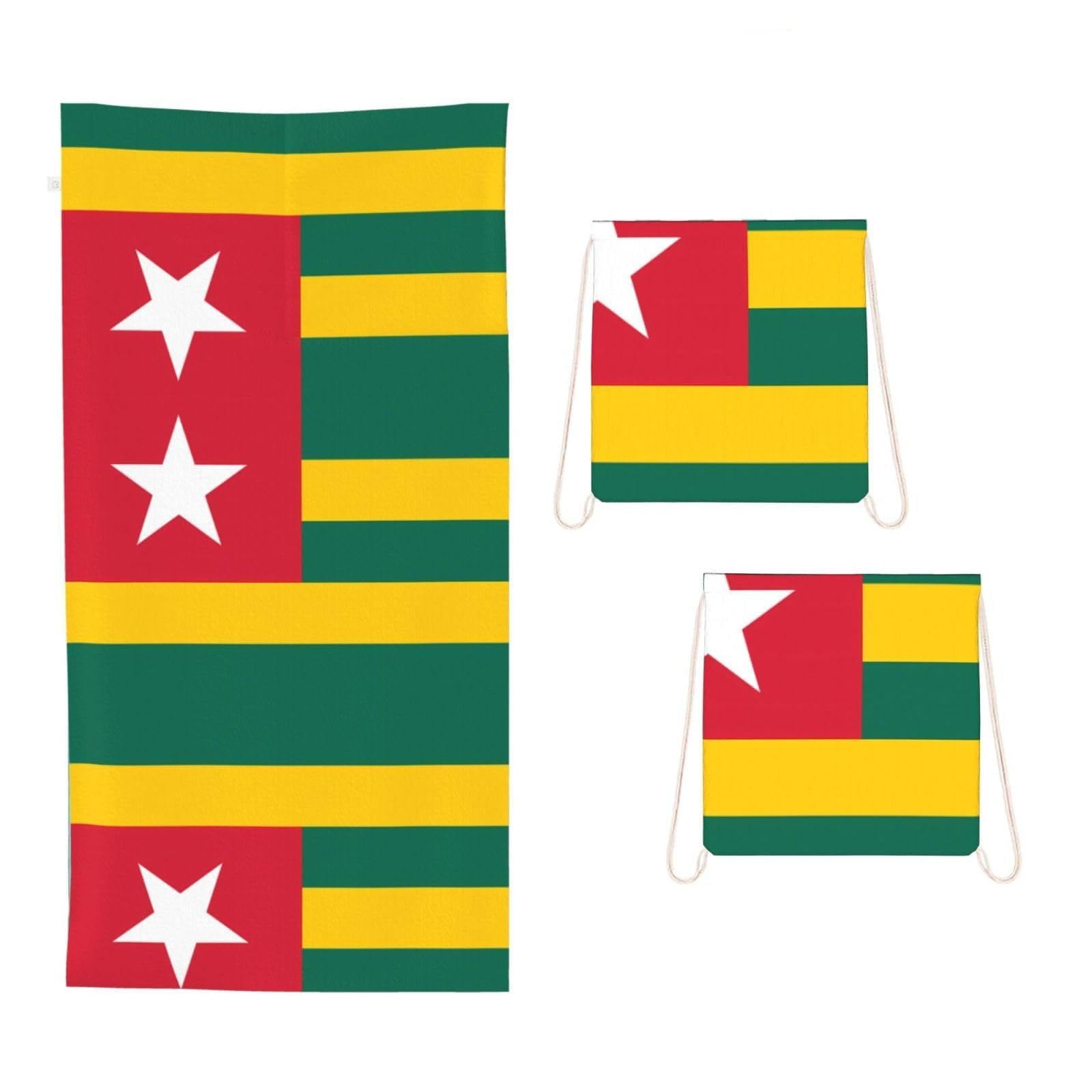 CNTDBU Flag of Togo 2 in 1 Packable Towel Bag-Large Beach Towel with Stuff Sack, Super Absorbent Microfiber Travel Towel for Pool