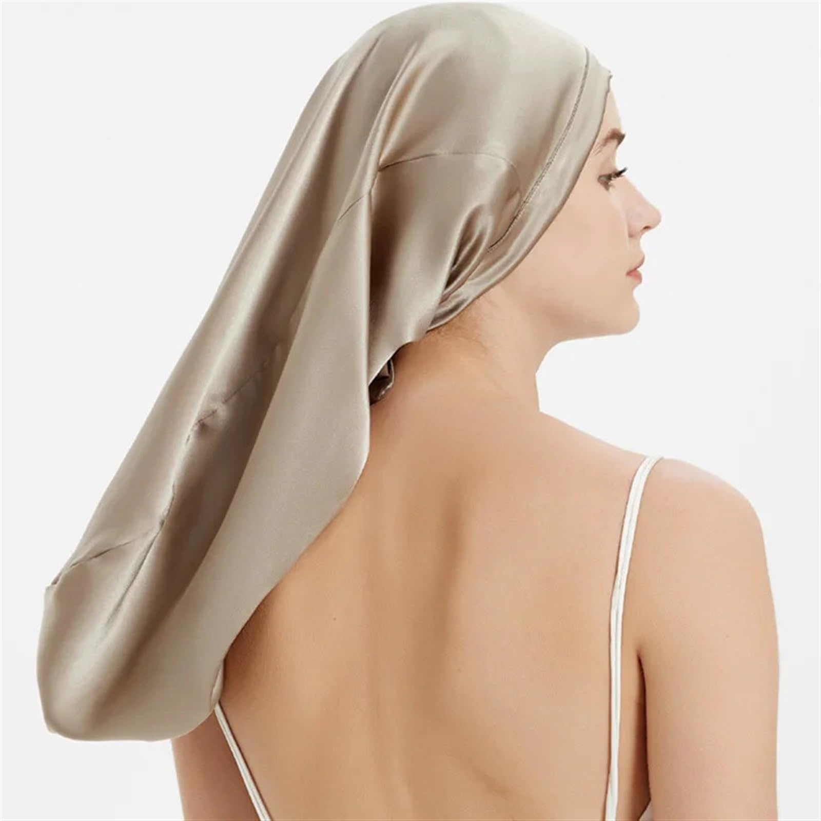 Cappello da Notte in Seta Berretto for Capelli da Notte in Seta di gelso Cofani Lunghi con Fascia Elastica Cinghie Regolabili for Treccia Dreadlock riccia Lunga(Black)