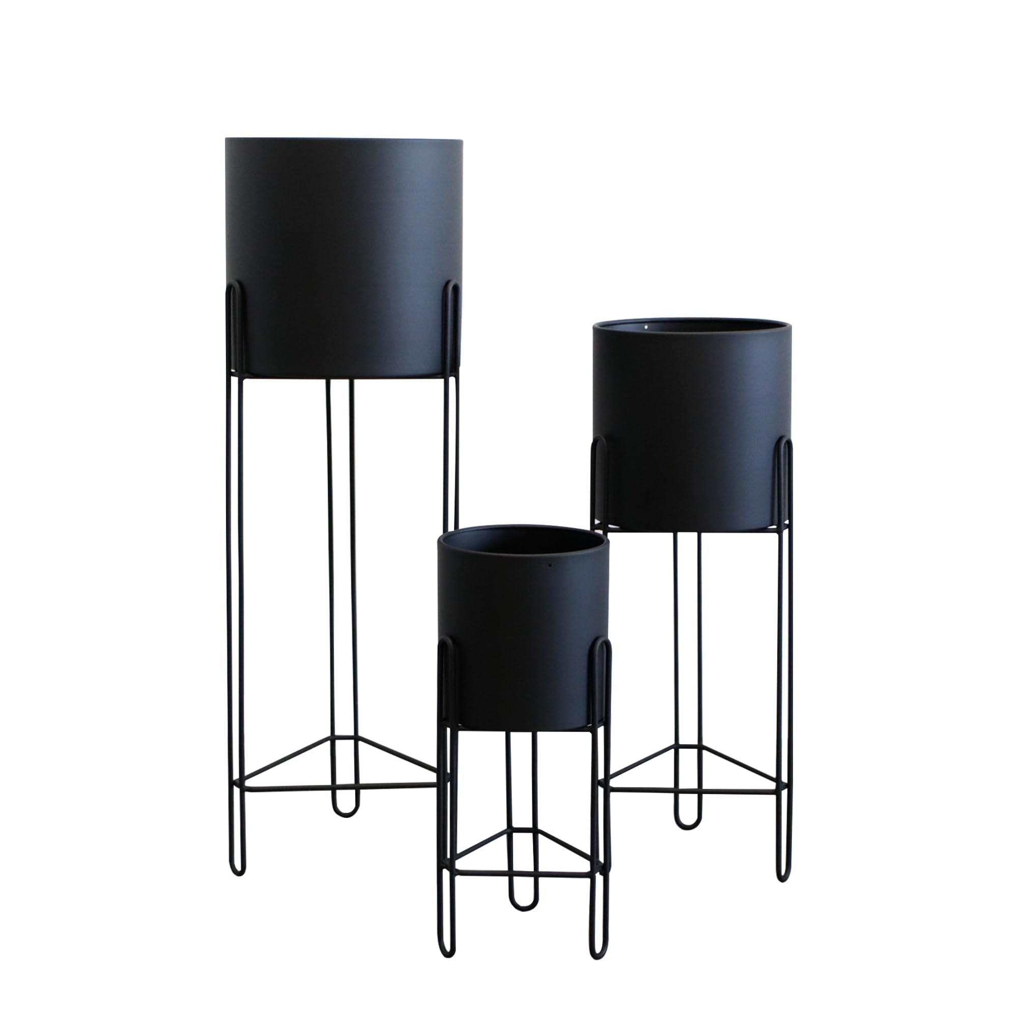 TRIROCKS Lot de 3 pots de fleurs avec support pour plantes d'intérieur de 73,7 cm, 45,7 cm et 30,5 cm pour salon, coin, cuisine, bureau, jardin, balcon, terrasse (noir)
