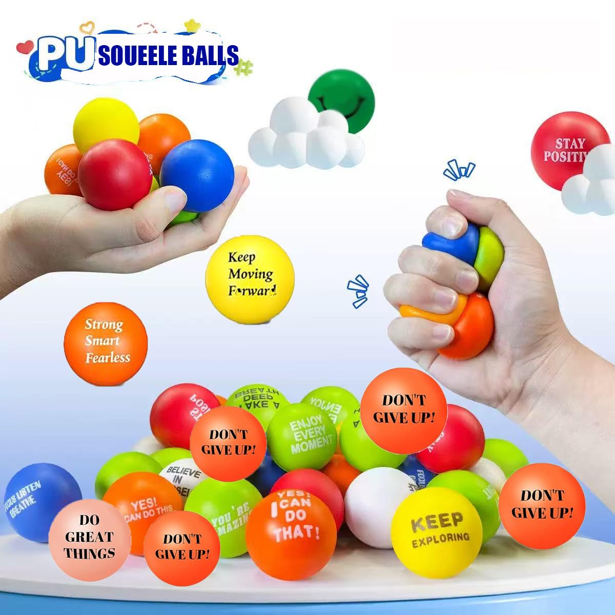 100 Bolas de Estrés Motivacionales para Apretar Pelota Antiestrés 5.3CM