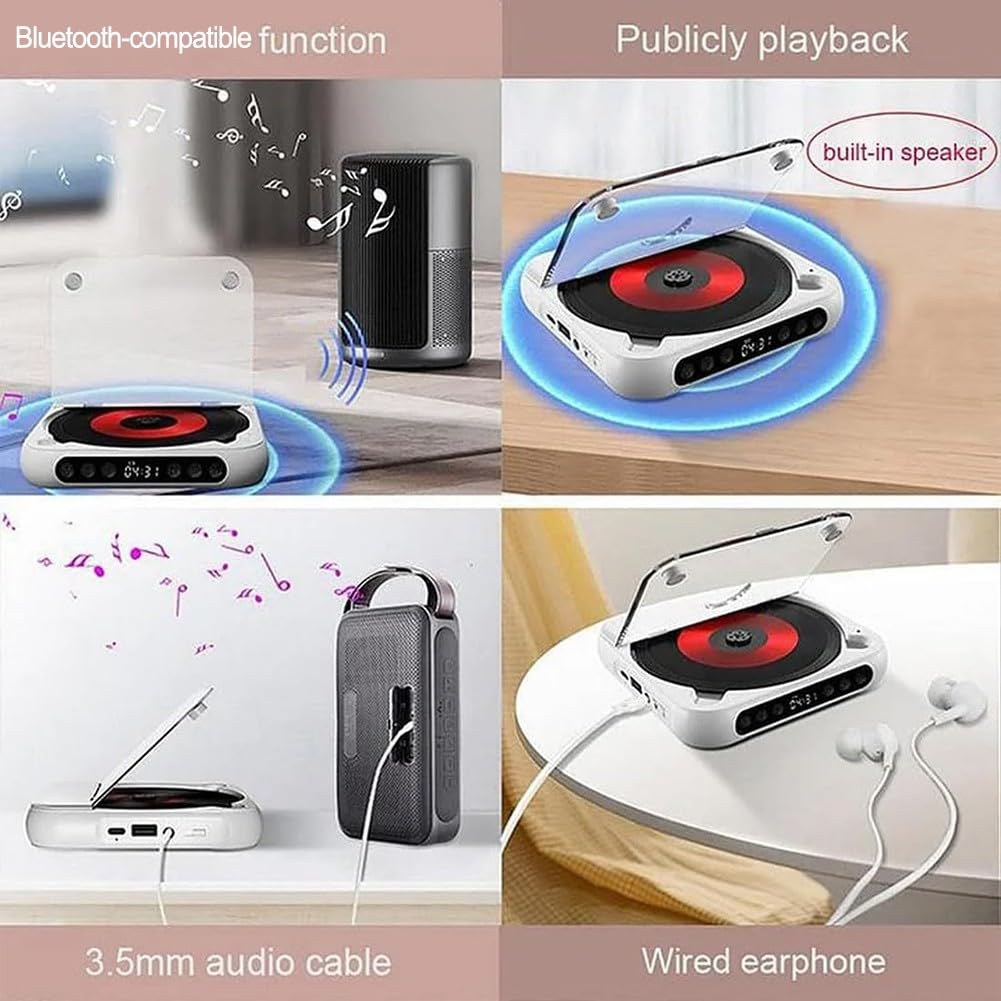 Lettore CD portatile con suono -Fi, batteria ricaricabile, riproduzione wireless e cablata, per design compatto, per auto da casa, viaggi, bianco, nero, rosa, verde