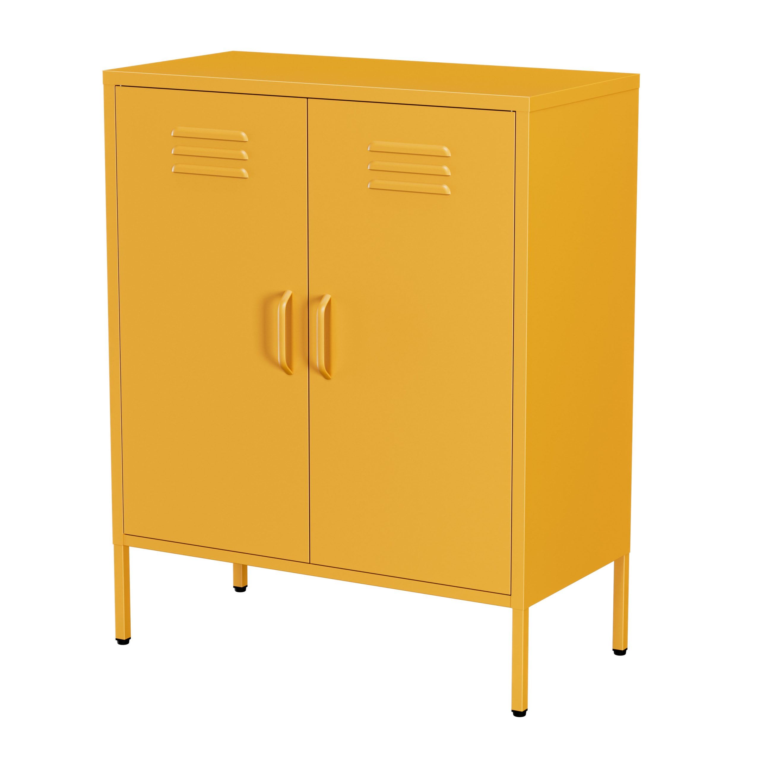 Aparador Metálico – Mueble de Almacenaje Industrial para Salón – 80x40x100 cm – Cómoda de Acero con Recubrimiento en Polvo (Amarillo)