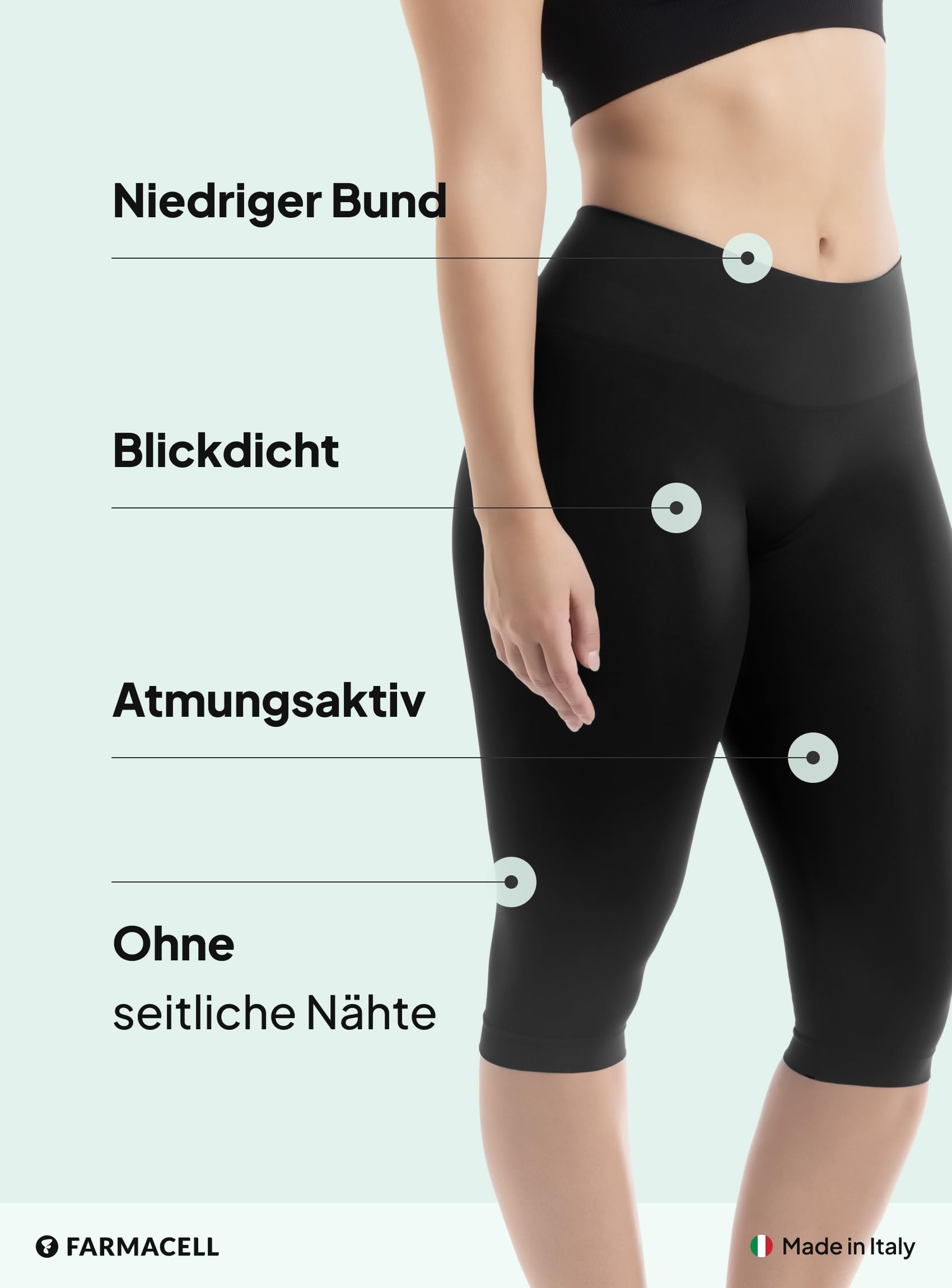 FarmaCell Anti-Cellulite Leggings Damen 3/4, Shapewear mit FIR-Effekt, Made in Italy, 604Y