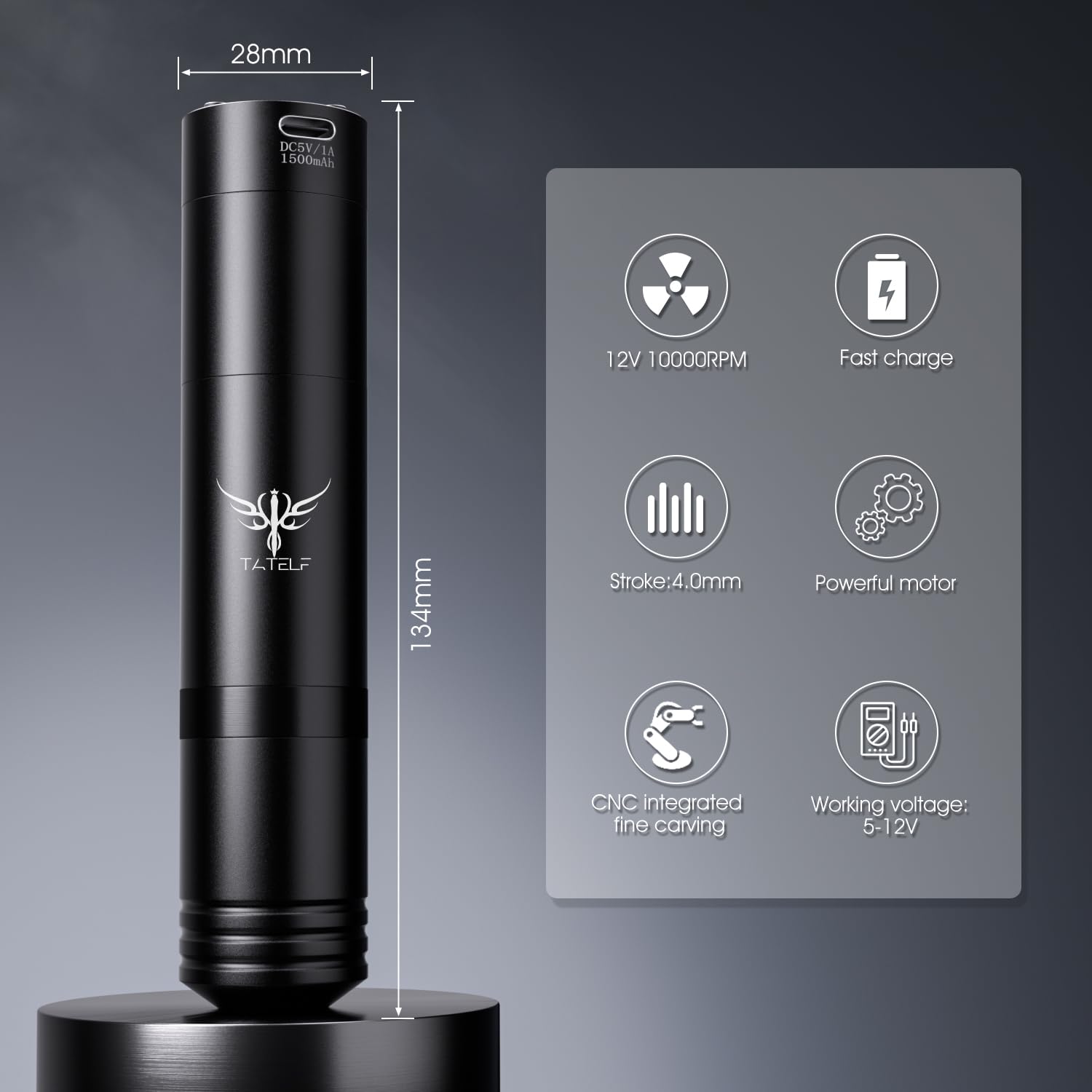 TATELF Set Completo de Máquina de Inalámbrica con 2 Baterías de 1500 mAh – Perfecto para Principiantes, Líneas Finas y Artistas Profesionales – Incluye 20 Agujas Estériles y 10 Botellas de Tinta