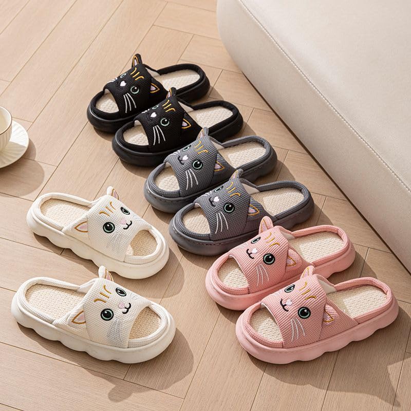 Cute Kawaii Multi Colored Cat Linen Slipper Non-Slip Indoor Slipper3